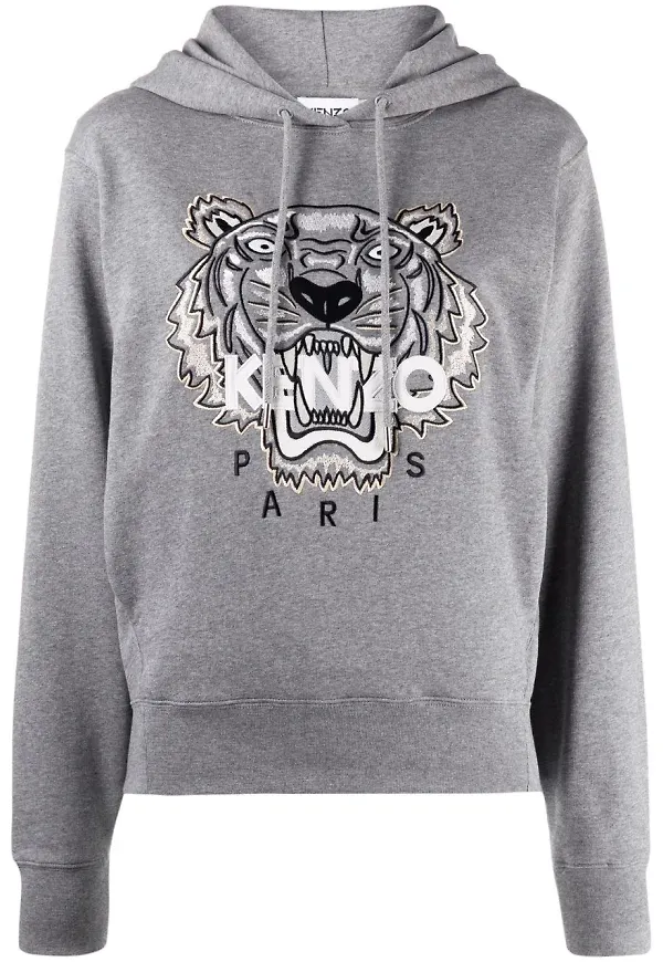 Kenzo hoodie med tigerbrodyr - Grå