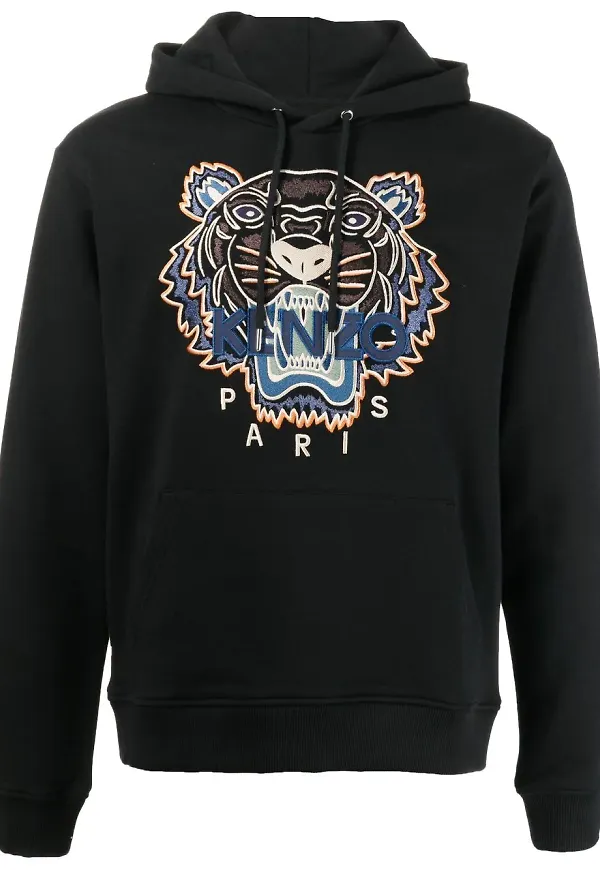 Kenzo hoodie med tigerbrodyr - Svart