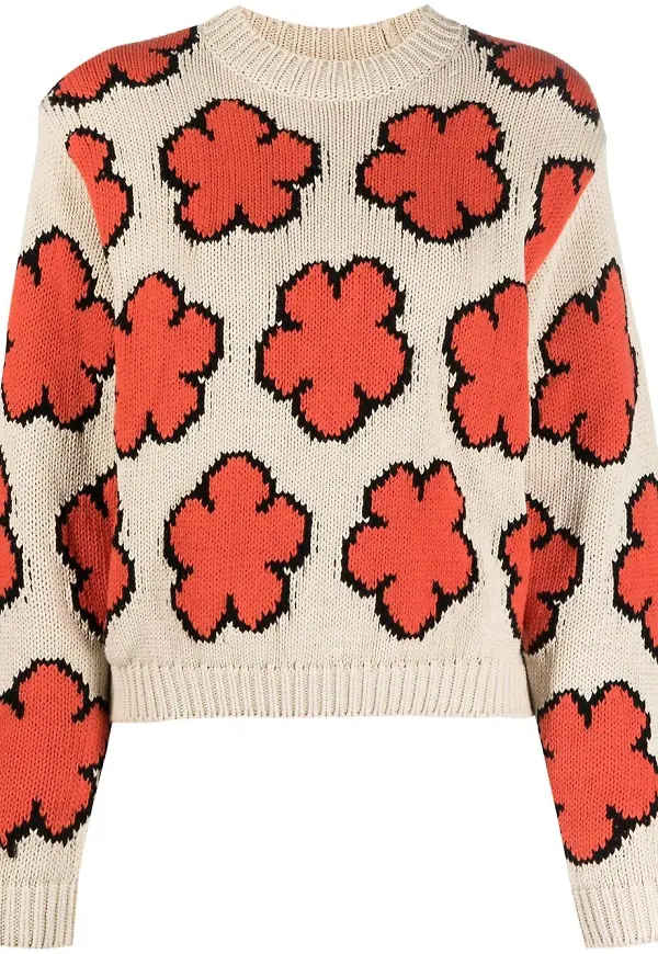 Kenzo intarsiastickad tröja med blomma - Neutral