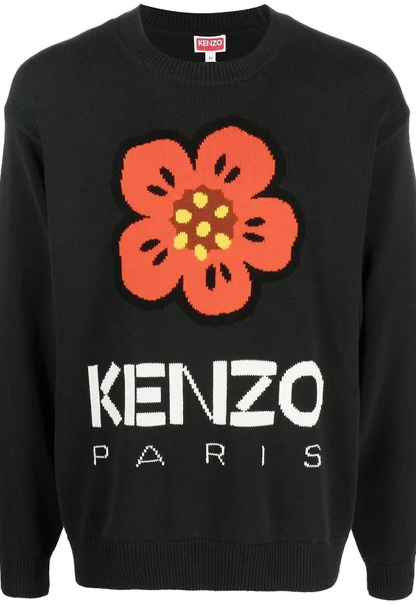 Kenzo intarsiastickad tröja med blomma - Svart