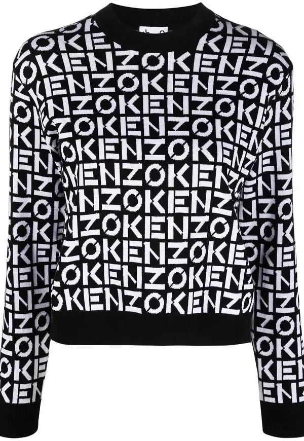 Kenzo intarsiastickad tröja med logotyp - Svart