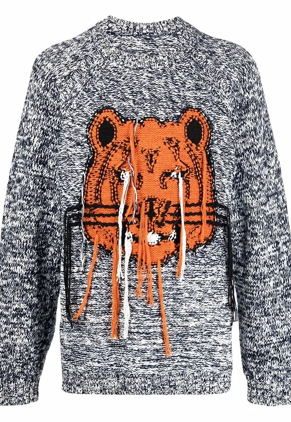 Kenzo intarsiastickad tröja med tiger - Vit
