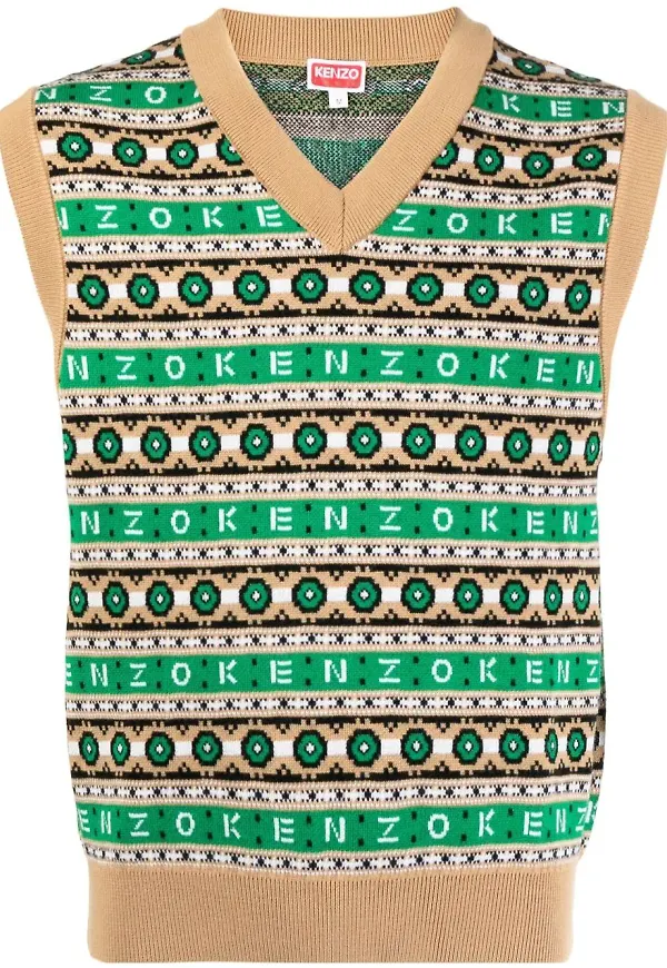 Kenzo intarsiastickad ärmlös tröja - Grön