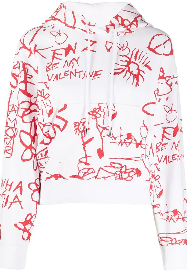 Kenzo klottermönstrad hoodie - Vit