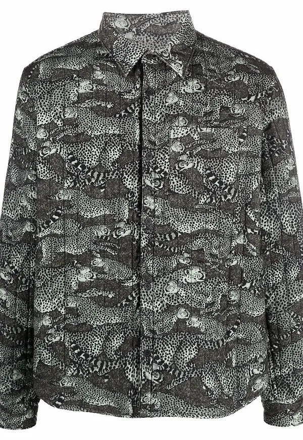 Kenzo leopardmönstrad quiltad skjortjacka - Grön