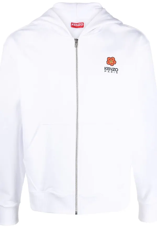 Kenzo logo-embroidery zip-up hoodie - Vit