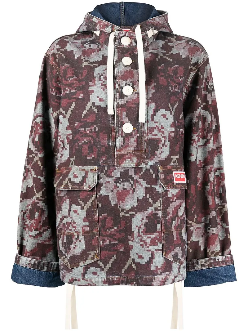Kenzo Pixels skjortjacka med huva - Röd