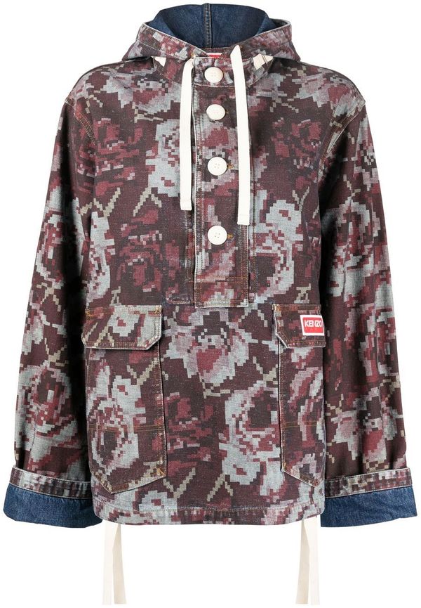 Kenzo Pixels skjortjacka med huva - Röd