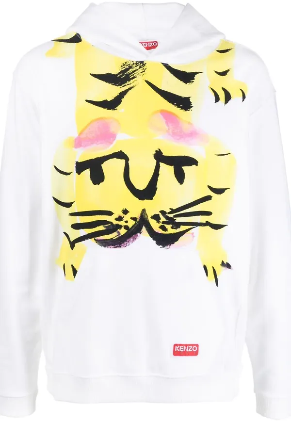 Kenzo pullover-hoodie med tigermotiv - Vit