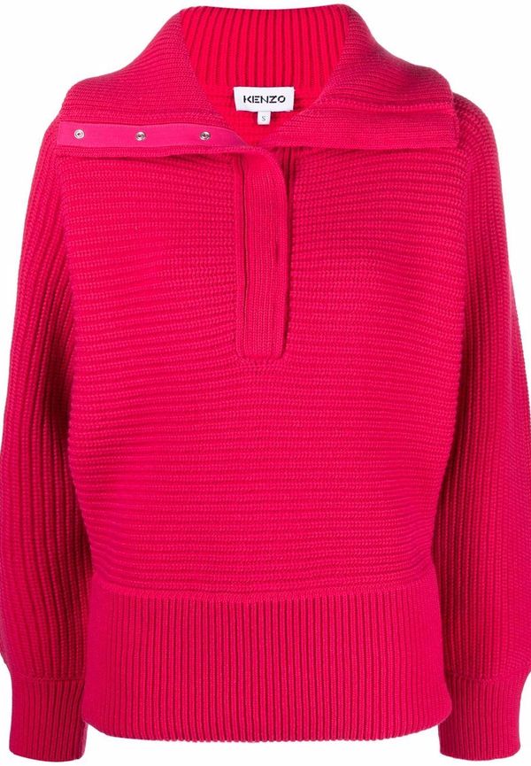 Kenzo ribbstickad tröja med spread-krage - Rosa