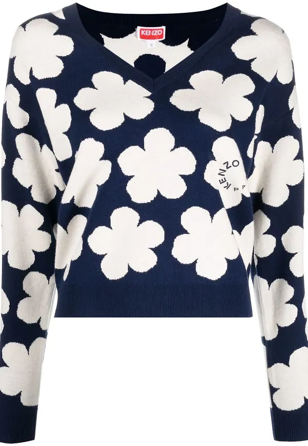 Kenzo stickad blommig tröja - Blå