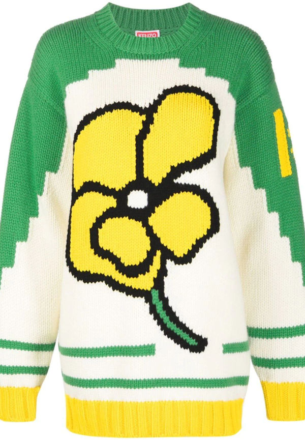 Kenzo stickad blommig tröja - Vit
