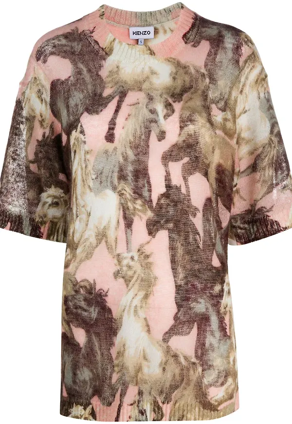 Kenzo stickad topp med hästtryck - Rosa