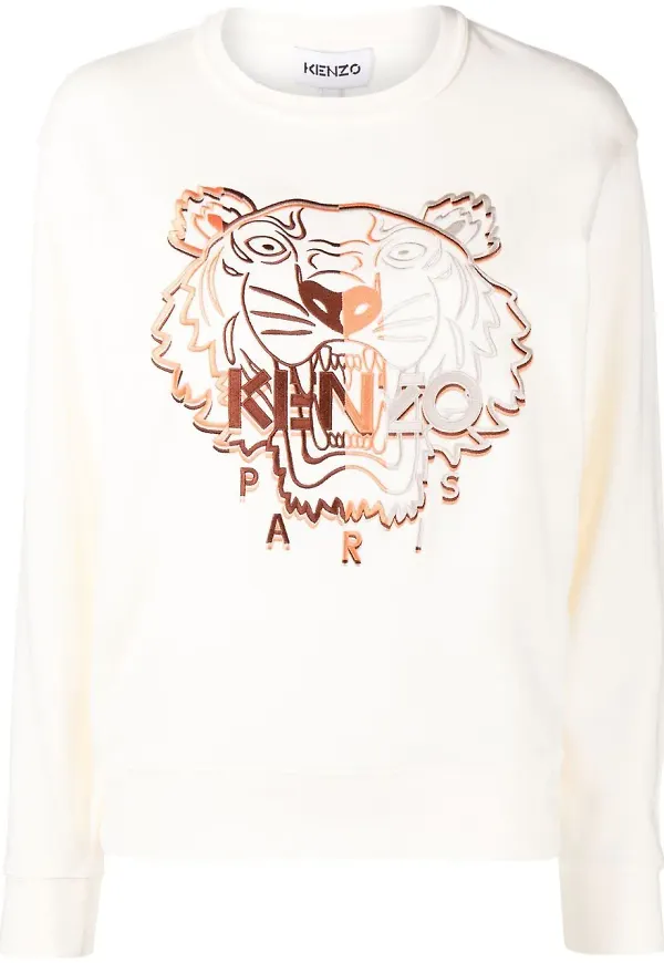Kenzo sweatshirt med tigerbrodyr - Vit