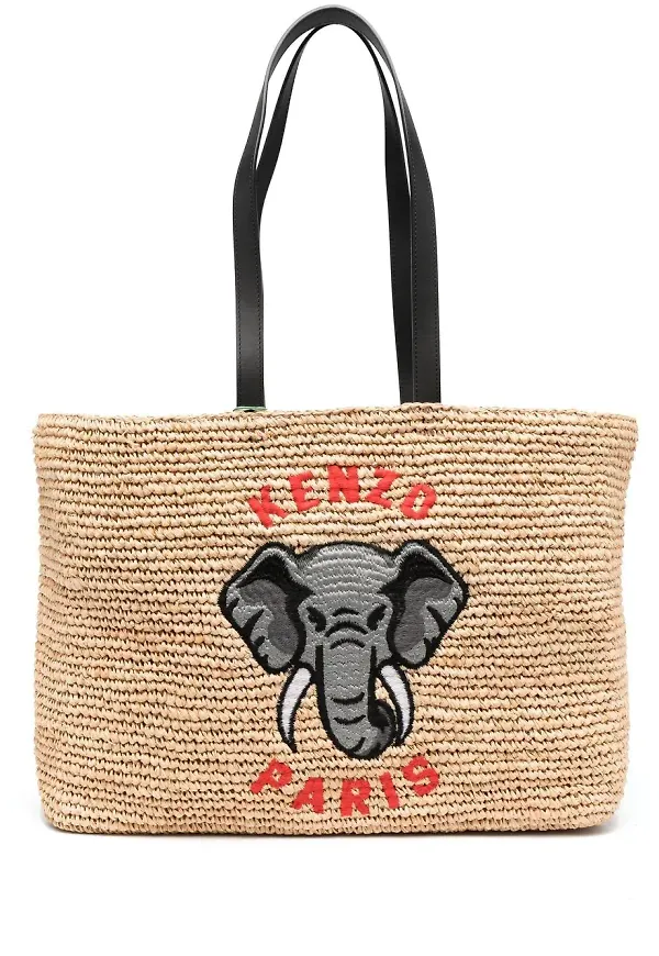 Kenzo Totebag med elefantbrodyr - Neutral