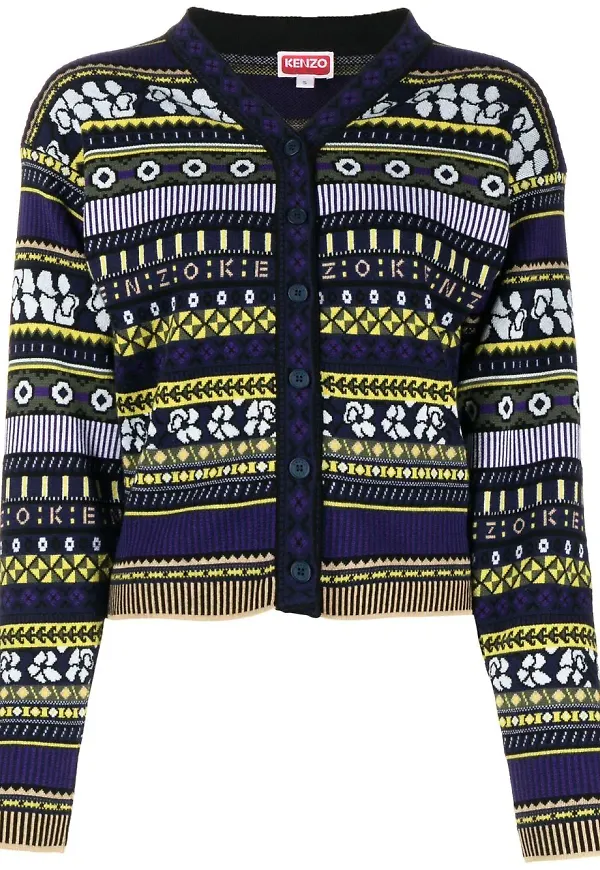 Kenzo v-ringad cardigan i jacquard - Blå