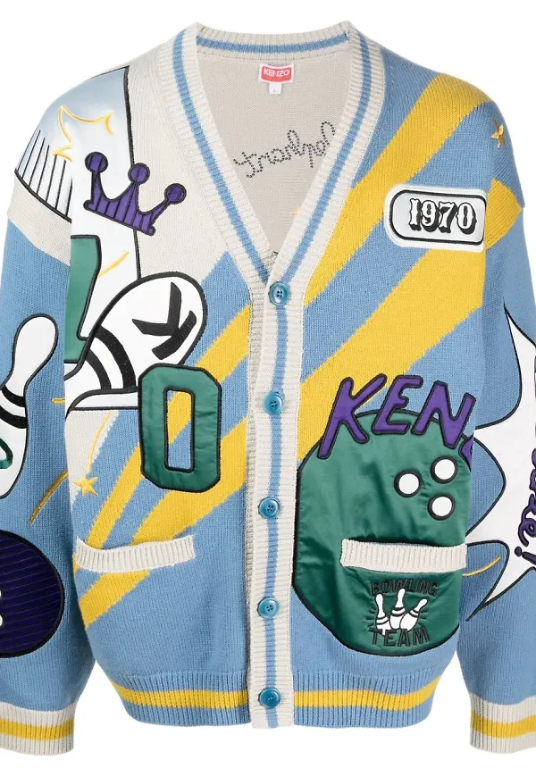 Kenzo v-ringad kofta med lappdetalj - Blå