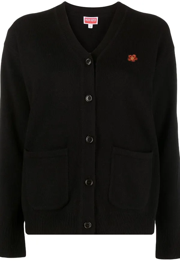 Kenzo v-ringad kofta med logotyp - Svart