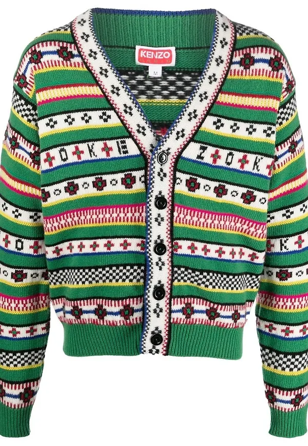 Kenzo v-ringad stickad cardigan - Grön