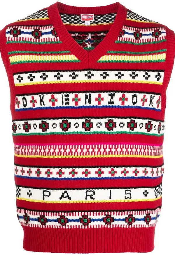 Kenzo v-ringad stickad väst - Röd