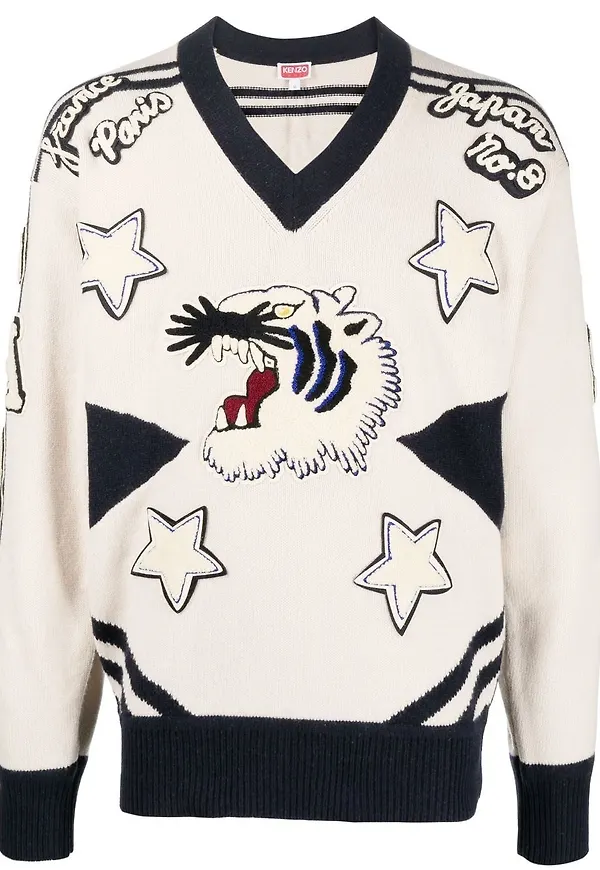 Kenzo v-ringad tröja med applikation - Neutral