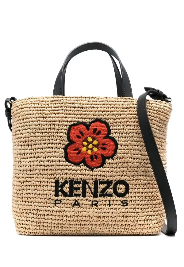 Kenzo vävd totebag i bast - Neutral