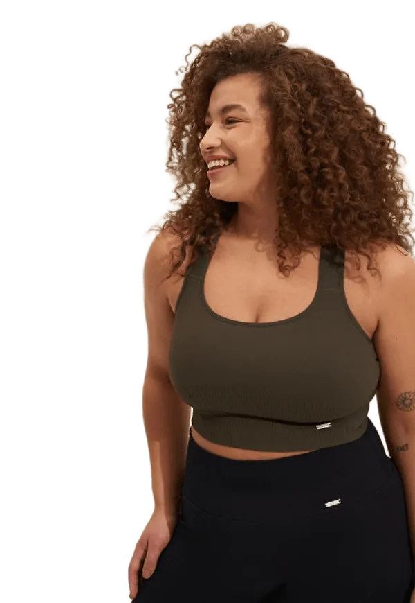 Khaki High Support Ribbed Bra
