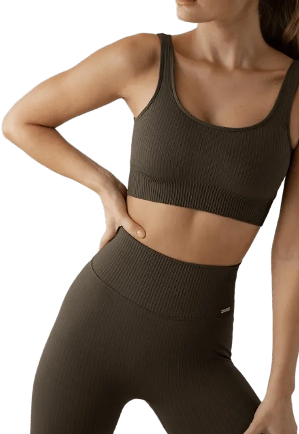 Khaki Ribbed Seamless Bra