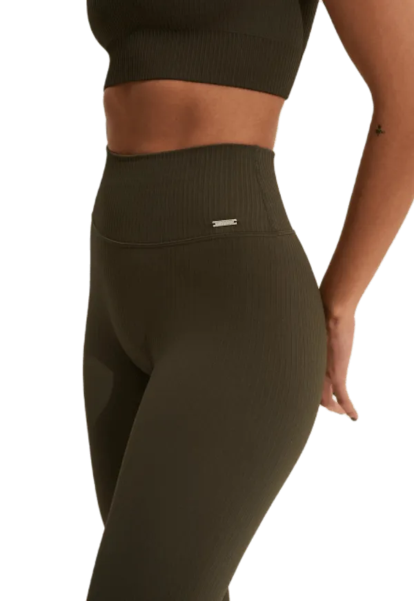 Khaki Ribbed Seamless Tights