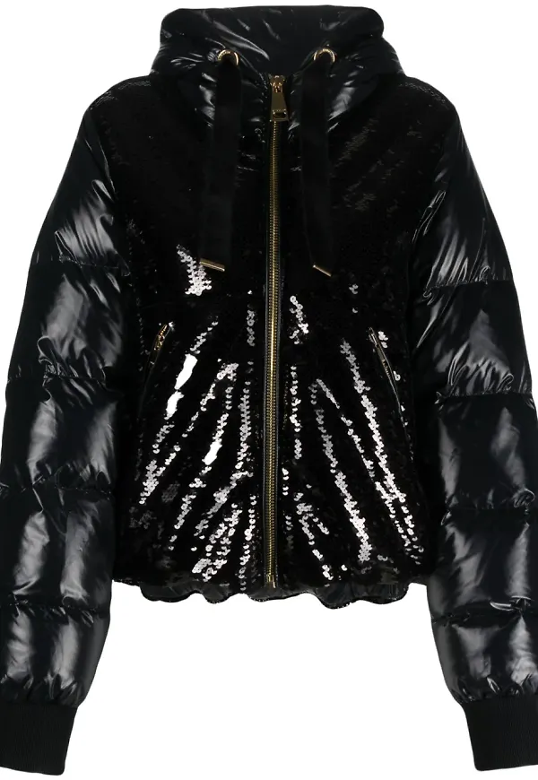 Khrisjoy Puff Glossy paljettjacka med huva - Svart