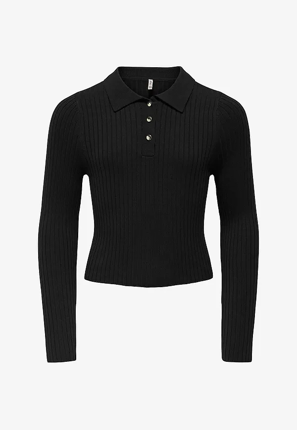 KIDS ONLY - Topp kogMila LS Rib Button Polo Neck CP - Svart