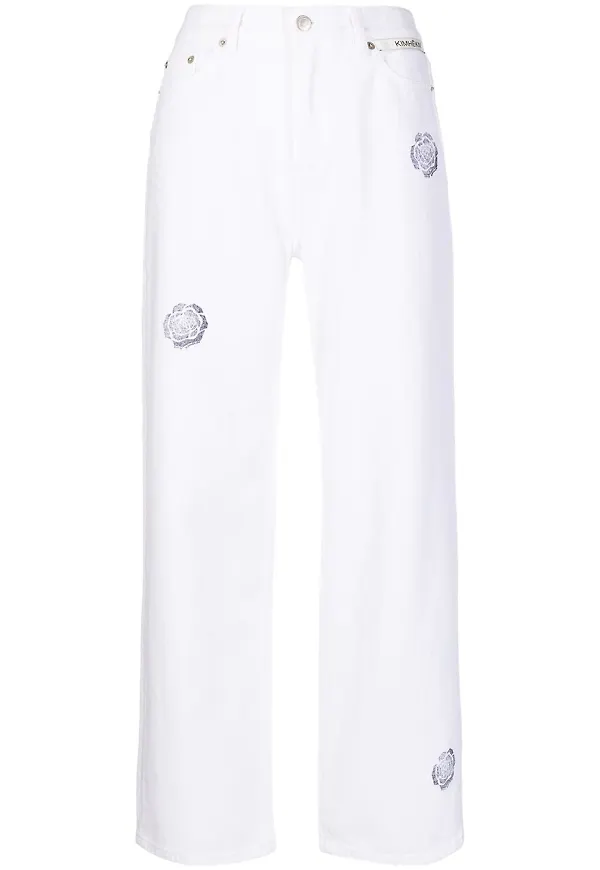 Kimhekim rosmönstrade straight-jeans - Vit