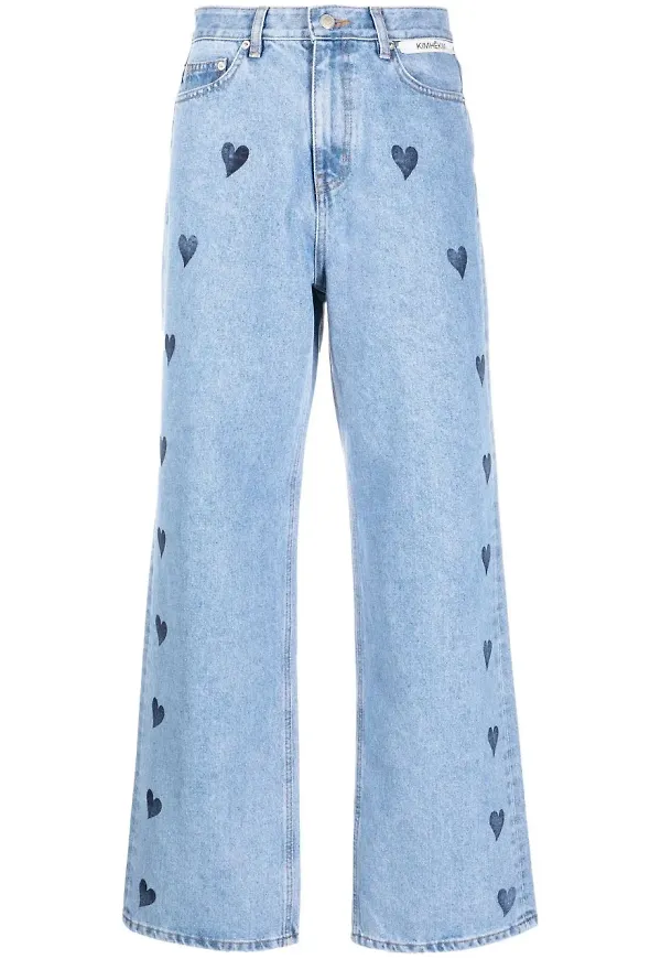 Kimhekim utsvängda jeans med hjärttryck - Blå