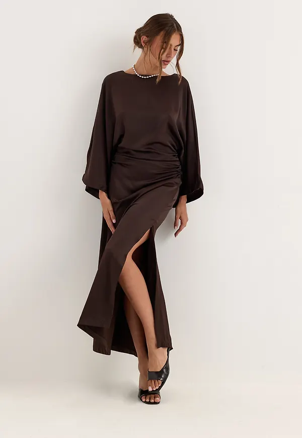 Kimono Sleeve Satin Maxi Dress