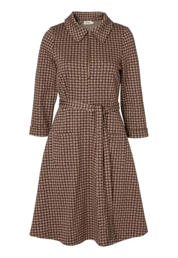 Klänning Med Hundtandsmönster - Tea Brown