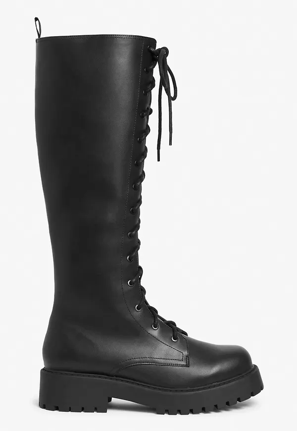 Knee high lace-up boots - Black