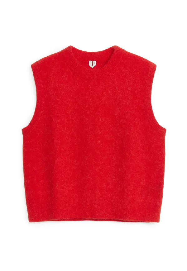 Knitted Alpaca Vest - Red