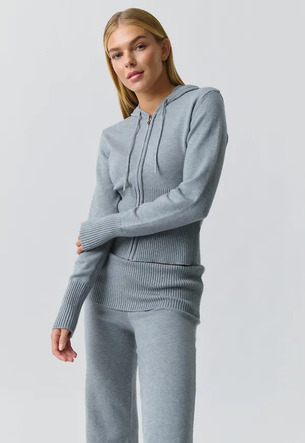 Gina Tricot - Knitted lounge jacket - stickade tröjor - Grå - XL - Dam