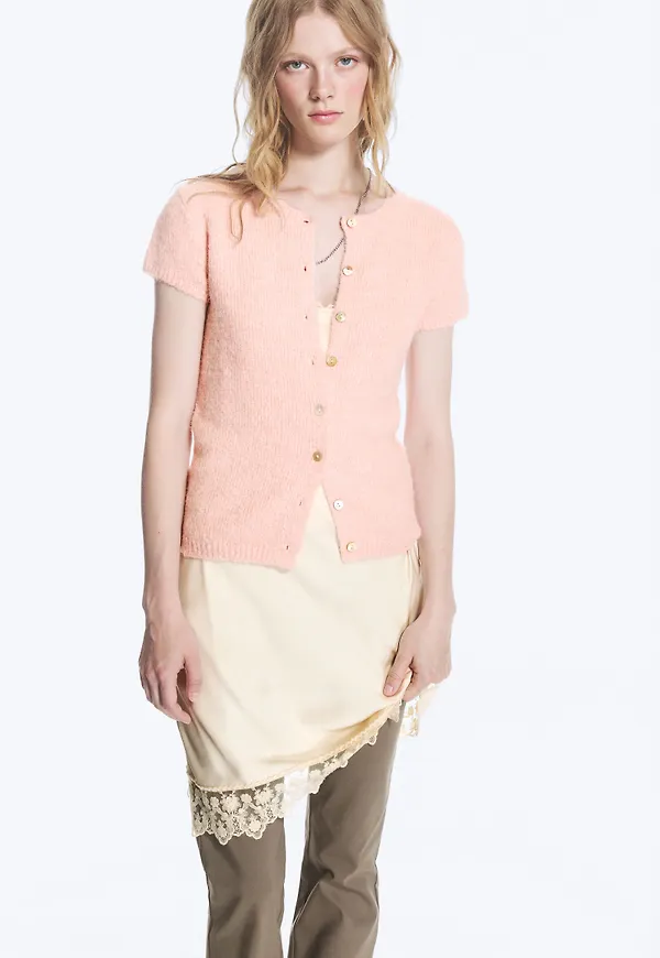 Knitted short-sleeved cardigan