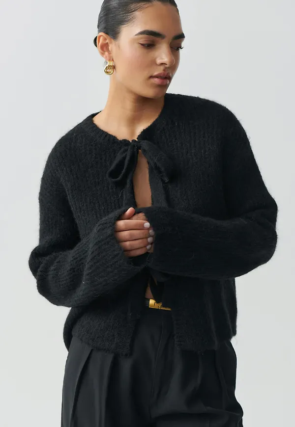Knitted tie cardigan