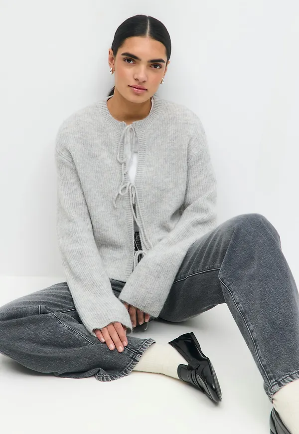 Knitted tie cardigan