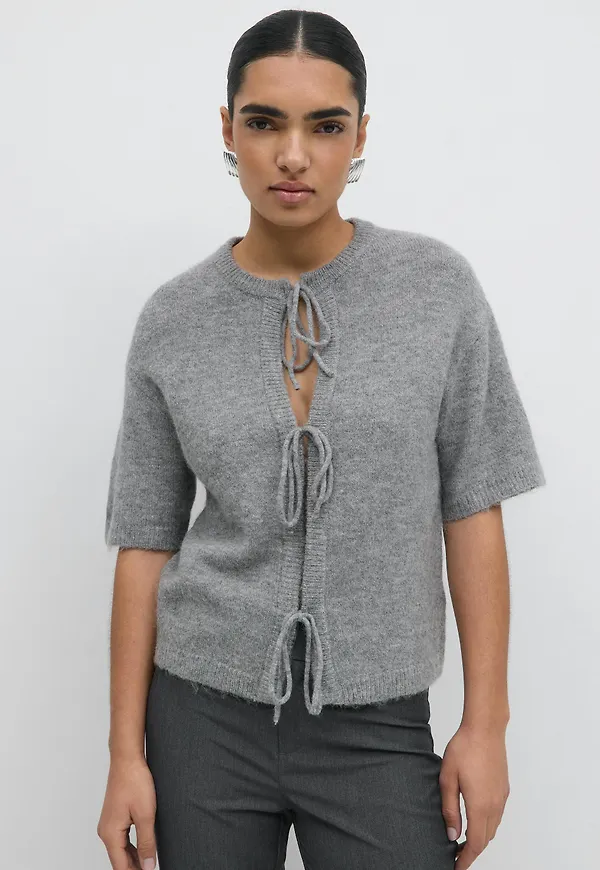 Gina Tricot - Knitted tie cardigan - koftor & cardigans - Grå - XS - Dam