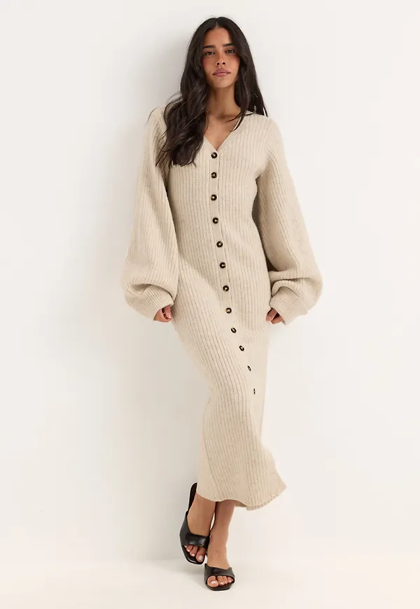 Knitted Volume Sleeve Cardigan Dress