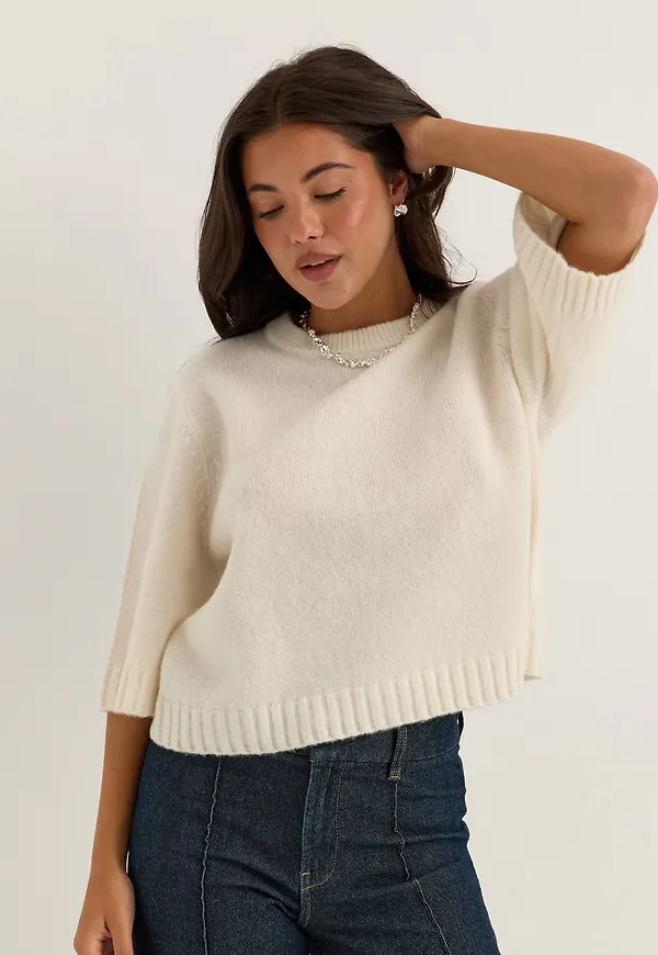 Knitted Wool Blend Short Sleeve Sweater
