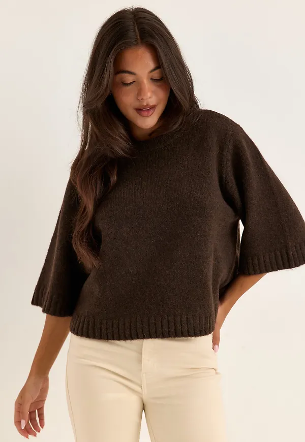 Knitted Wool Blend Short Sleeve Sweater