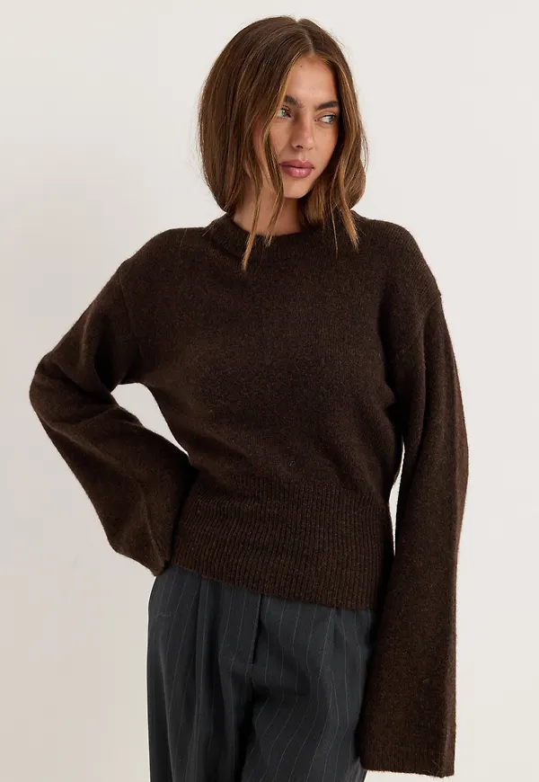 Knitted Wool Blend Wide Sleeve Sweater