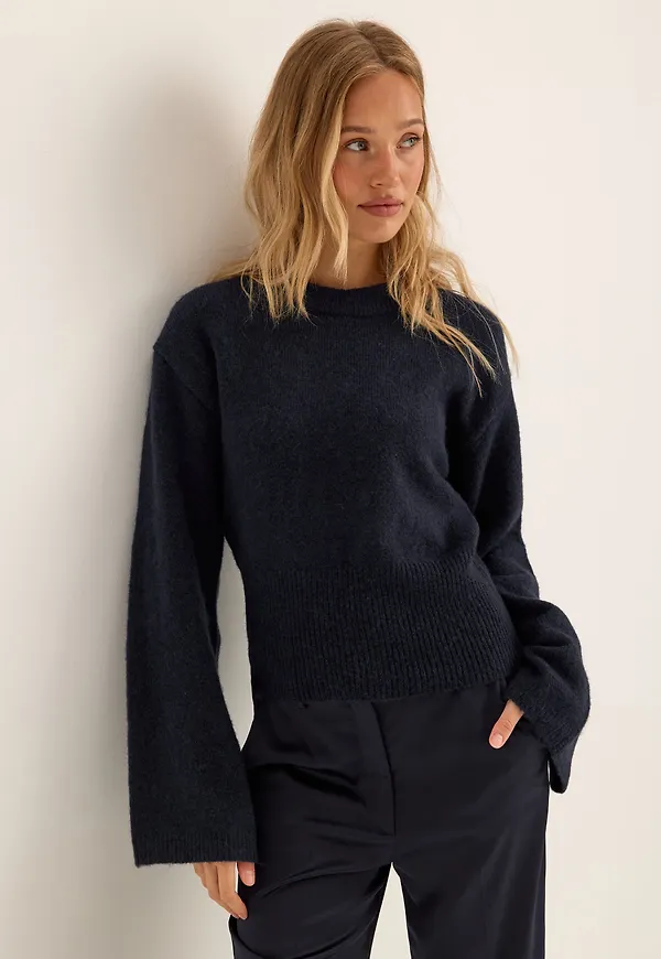 Knitted Wool Blend Wide Sleeve Sweater