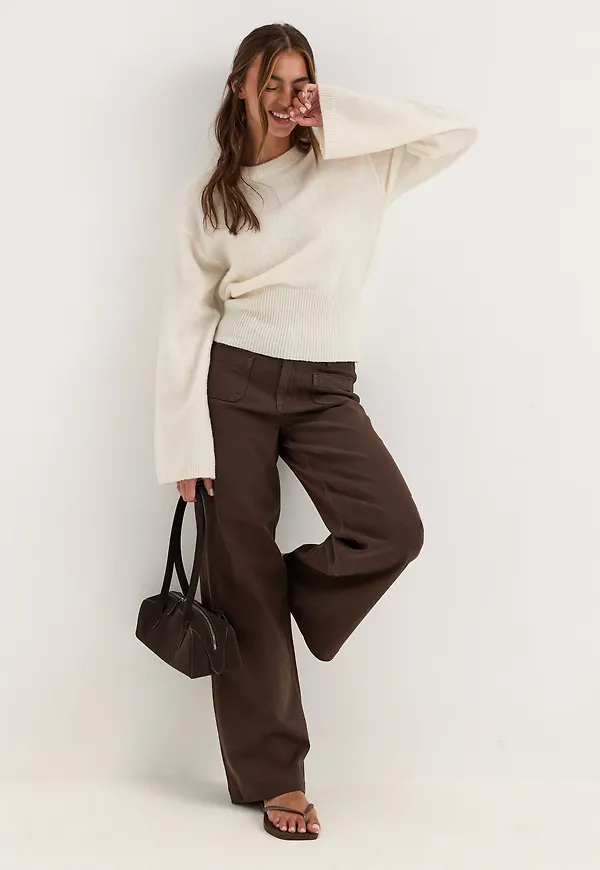 Knitted Wool Blend Wide Sleeve Sweater