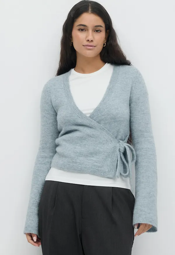 Gina Tricot - Knitted wrap cardigan - koftor & cardigans - Blått - S - Dam