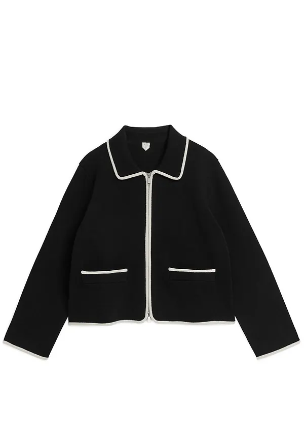 Knitted Zip Cardigan - Black